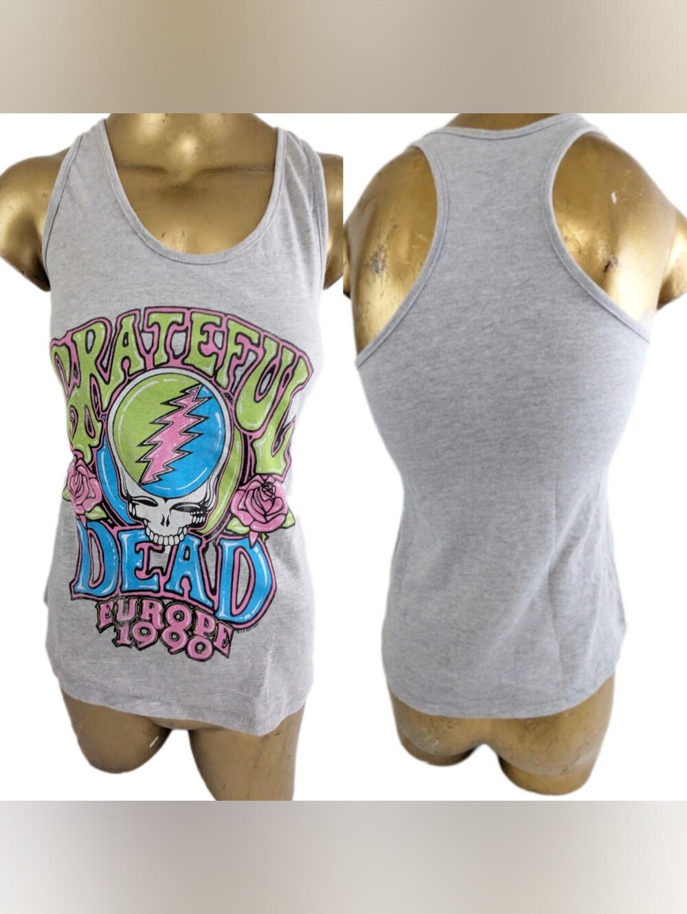 Grateful Dead NWOT Europe 1990 Gray Graphic Tank Top Small